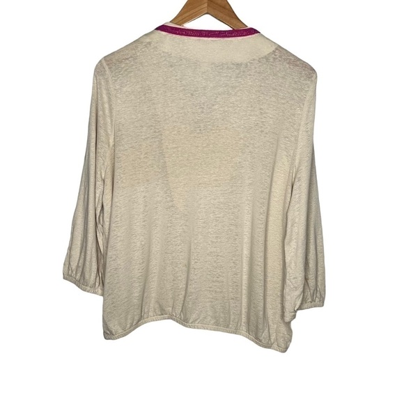 NWT CHICO’s tan pink crochet V neck blouse Chicos 2 Sz L - Picture 2 of 8